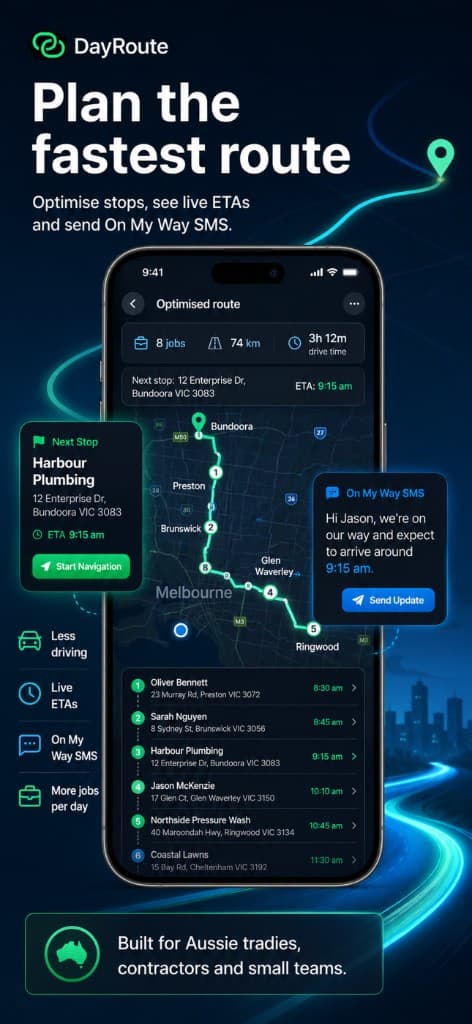 DayRoute — plan the fastest route with live ETAs and client SMS updates