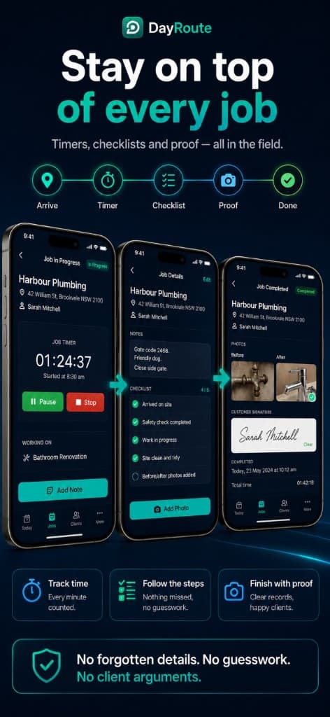 DayRoute — stay on top of every job with timers, checklists and photos